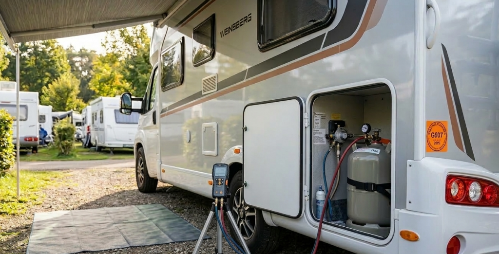 Wohnmobil bei der Gasprüfung